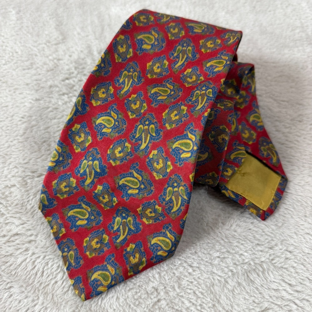 60s Brooks Brothers Mens Necktie Red Silk Paisley Vintage 55x3 Short Skinny EUC